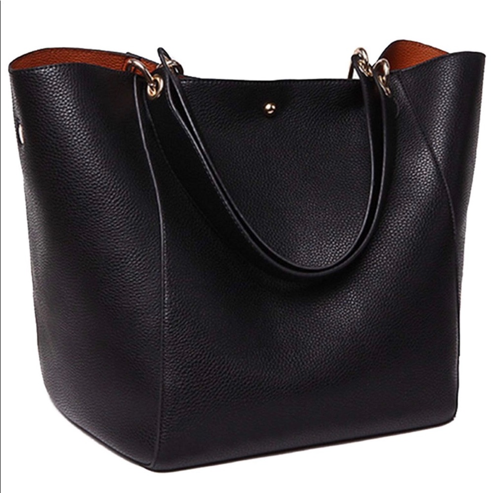 Faux leather black and dark tan purse